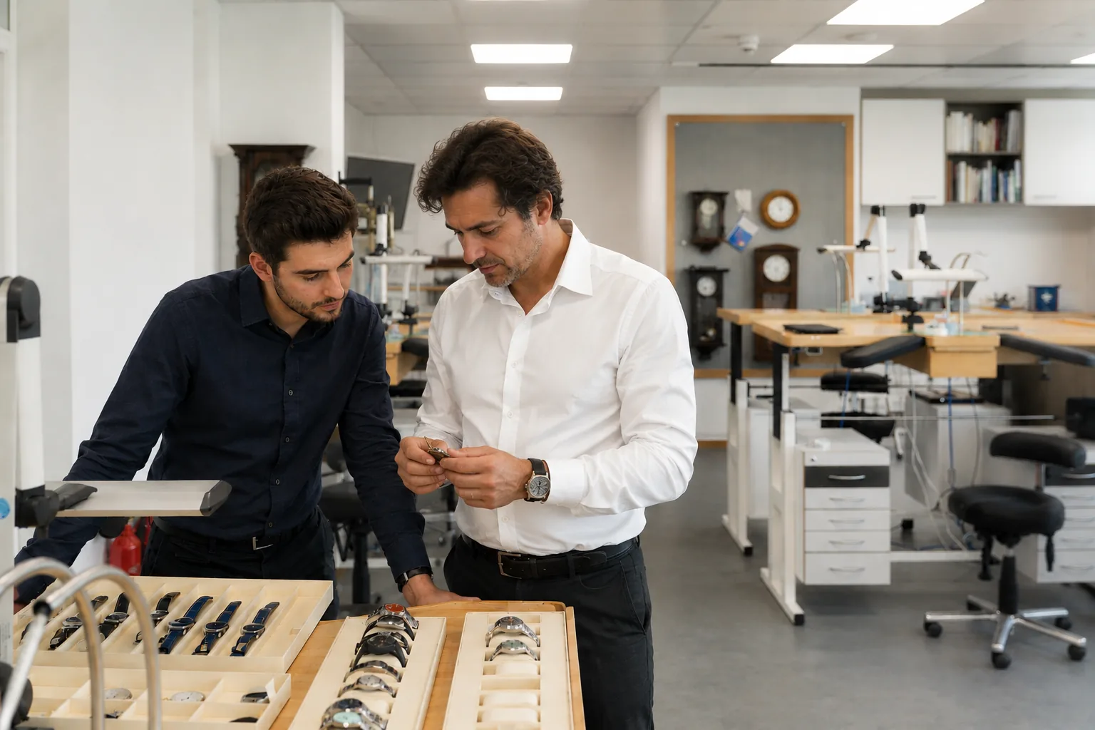 A watch being checked in the Modus Horlogerie workshop