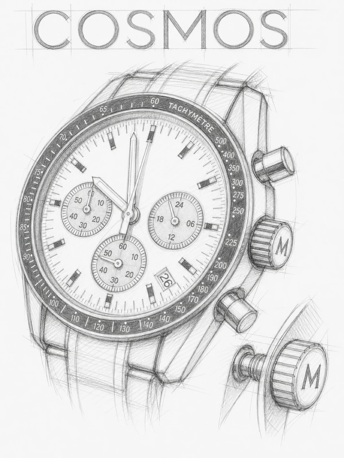 COSMOS Moon Black · Chronograph · Tachymeter bezel sketch