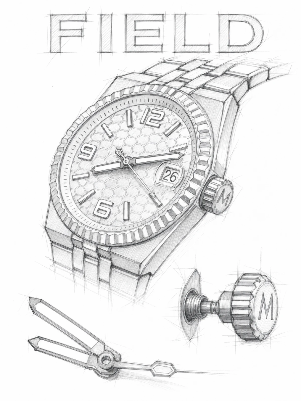 FIELD Land Turquoise · Automatic · Turquoise blue dial sketch