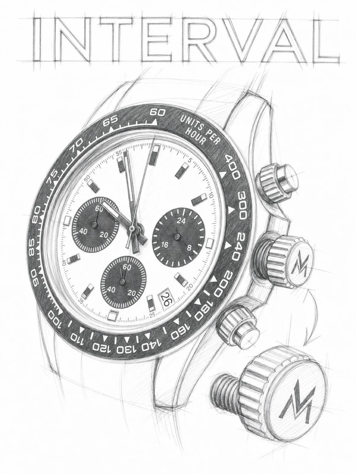 INTERVAL Racing Chocolate · Chronograph · Rose gold, brown dial sketch