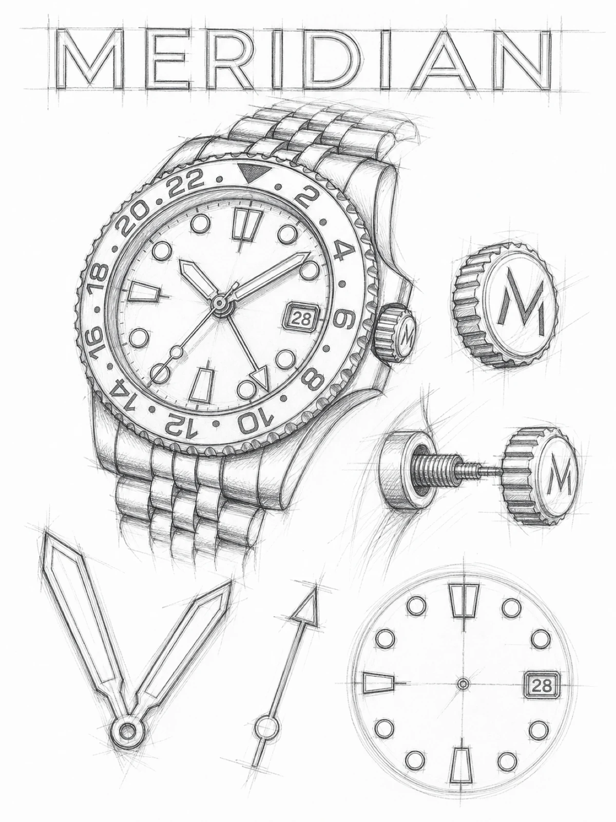 MERIDIAN GMT Coke · Automatic · Red and black bezel sketch