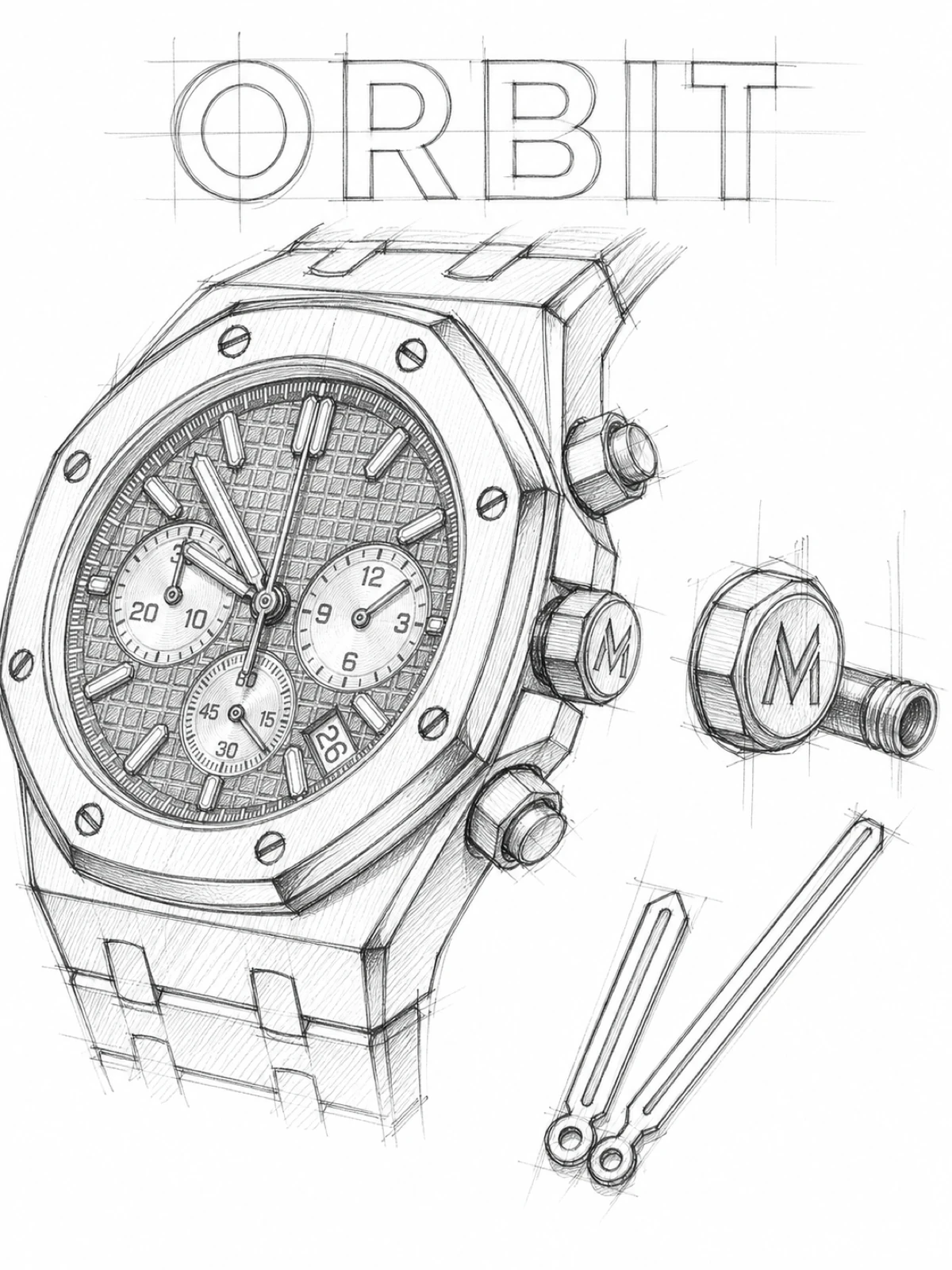 ORBIT Royal Chrono Blue · Chronograph · Integrated bracelet sketch