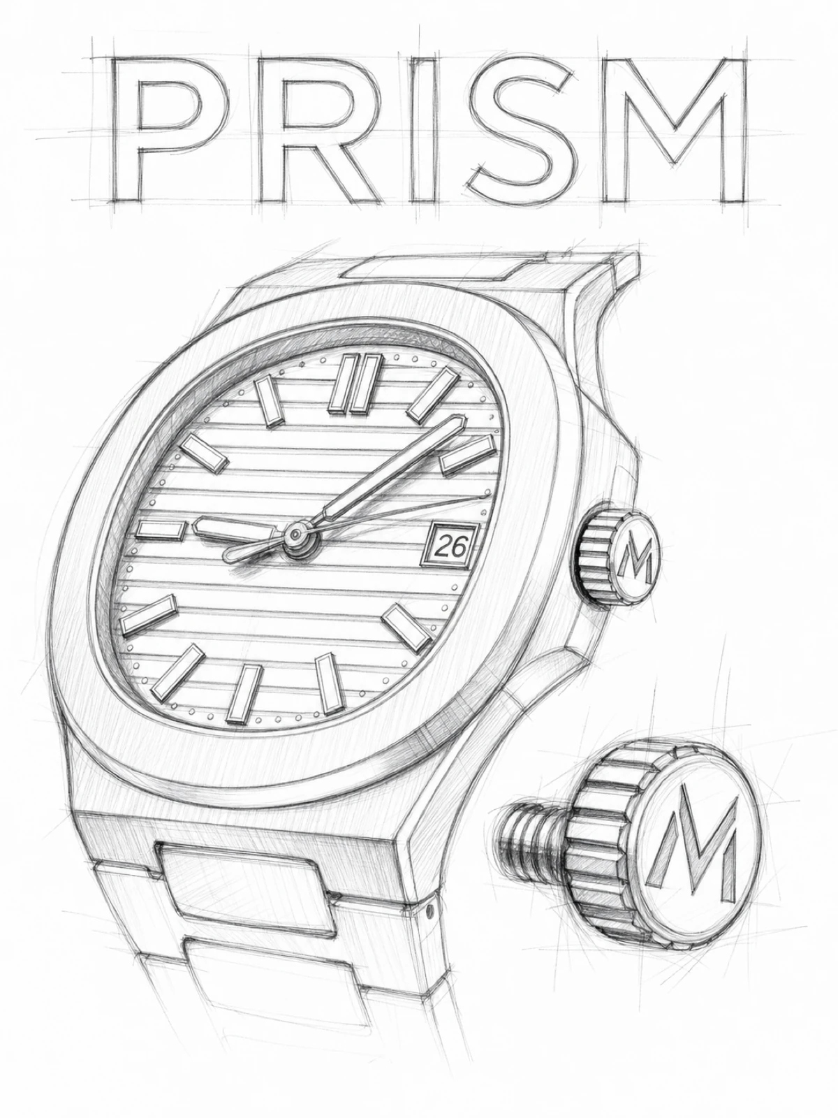 PRISM Nautic Blue · Automatic · Integrated bracelet, blue dial sketch